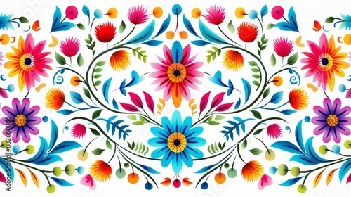 Vibrant Mexican floral design on a white backdrop.