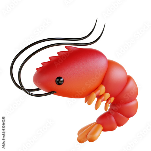 3d Red shrimp with unique features, suitable for marinethemed designs or educational materials about ocean creatures. Vibrant colors and interesting details. photo