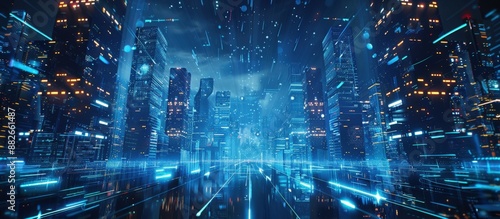 Wallpaper Mural Futuristic Cityscape with Neon Lights and Digital Effects at Night Torontodigital.ca