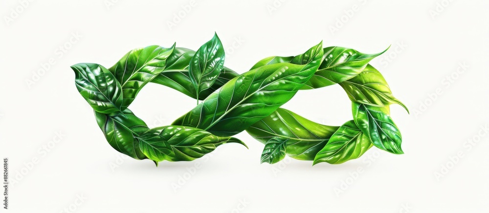 Fototapeta premium Infinity Symbol Made of Green Leaves on White Background Representing Sustainability and Nature