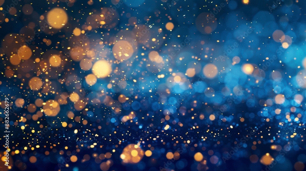 golden bokeh shining lights particles on dark blue ackground golden bokeh shining lights particles on dark blue ackground