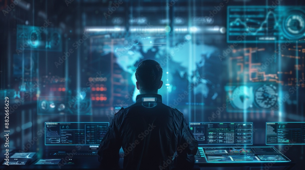 custom made wallpaper toronto digitalProfessional Man Analyzing Global Data on Multiple Digital Screens