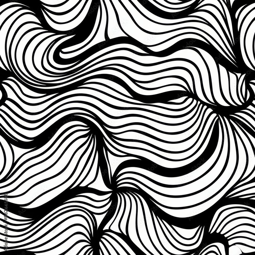 Bold curved lines and squiggles ornament. Wavy and Swirled brush strokes vector seamless pattern. Seamless horizontal banner with doodle bold lines. Black and white wallpaper Bold curved lines and squiggles ornament. Wavy and Swirled brush strokes vector seamless pattern. Seamless horizontal banner with doodle bold lines. Black and white wallpaper