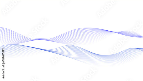 Abstract background with blue and purple wave lines on white. Modern technology background. Isolated design element on white background. Vector illustration. Blue wave swirl swoosh.