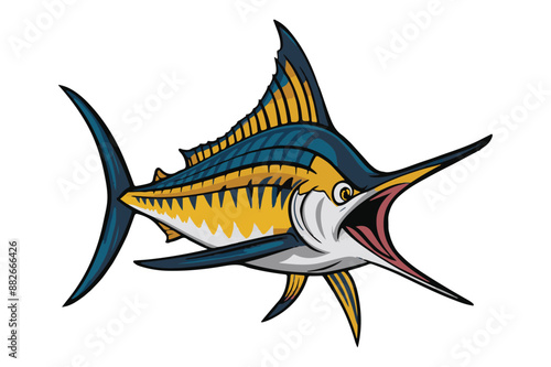 Carton marlin fish vector style white background - Generative AI