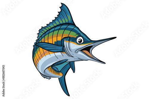 Carton marlin fish vector style white background - Generative AI