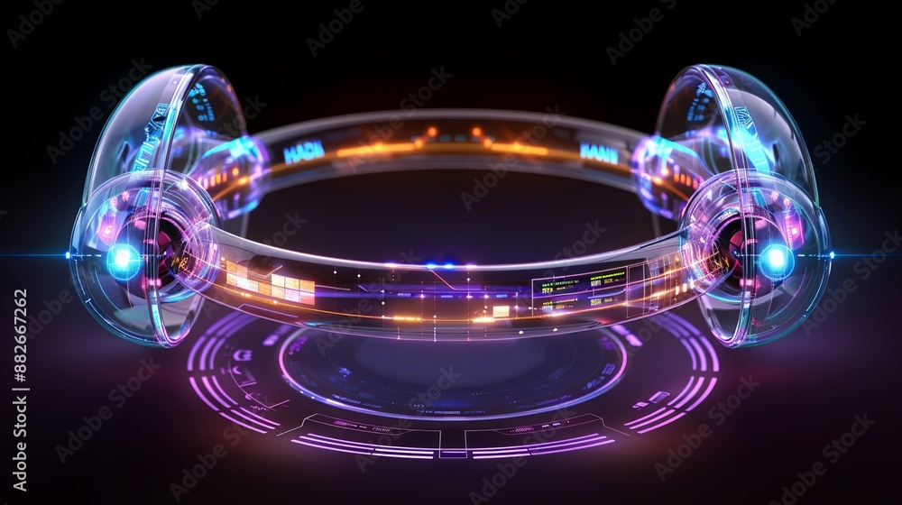 Futuristic HUD interface with digital elements, representing augmented reality and immersive technology, suitable for futuristic design concepts. Illustration, Image, , Minimalism,