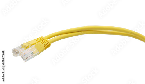 Yellow network cables with molded RJ45 plug on transparent background (PNG File) photo