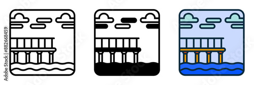 The Pier icon symbolizes coastal structures and docking, ideal for marine websites, harbor blogs, and ocean-themed projects.