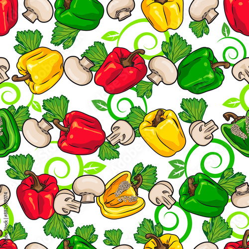 Peppers and mushrooms pattern White background