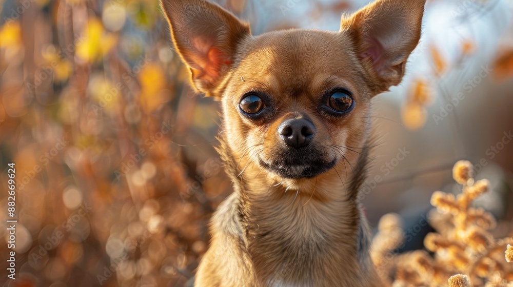 A funny little Chihuahua dog on a walk in the park, brimming with joy and curiosity A funny little Chihuahua dog on a walk in the park, brimming with joy and curiosity