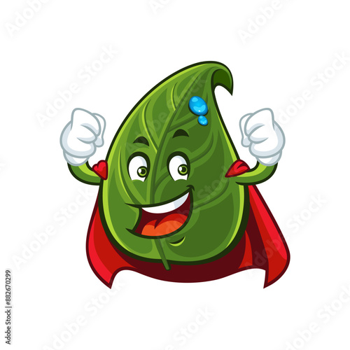 Green leaf superhero mascot.