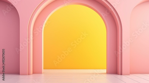 Elevate your home with Pastel Paper Decor in pink and yellow hues, perfect for an archway in your hallway. photo