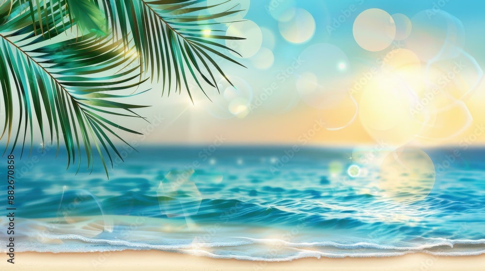 Relaxing bokeh blue sea background with palm leaves, perfect for mindfulness and relaxation. Relaxing bokeh blue sea background with palm leaves, perfect for mindfulness and relaxation.