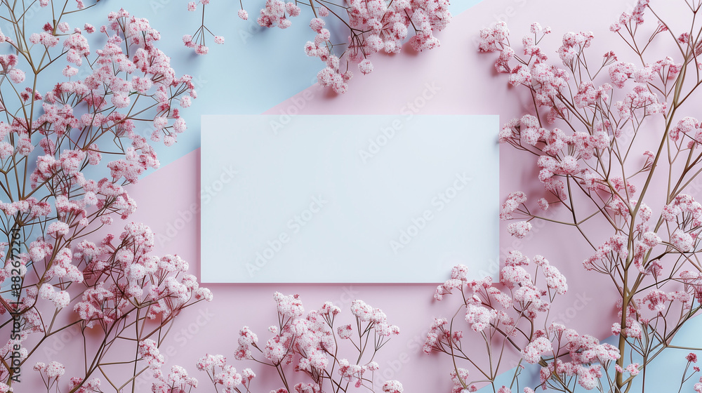 card with flowers, Rectangular white paper mockup, invitation card with floral background card with flowers, Rectangular white paper mockup, invitation card with floral background