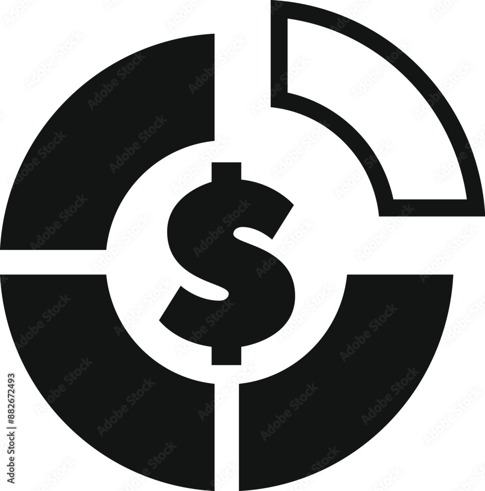 Simple icon of a pie chart representing money and budget Simple icon of a pie chart representing money and budget