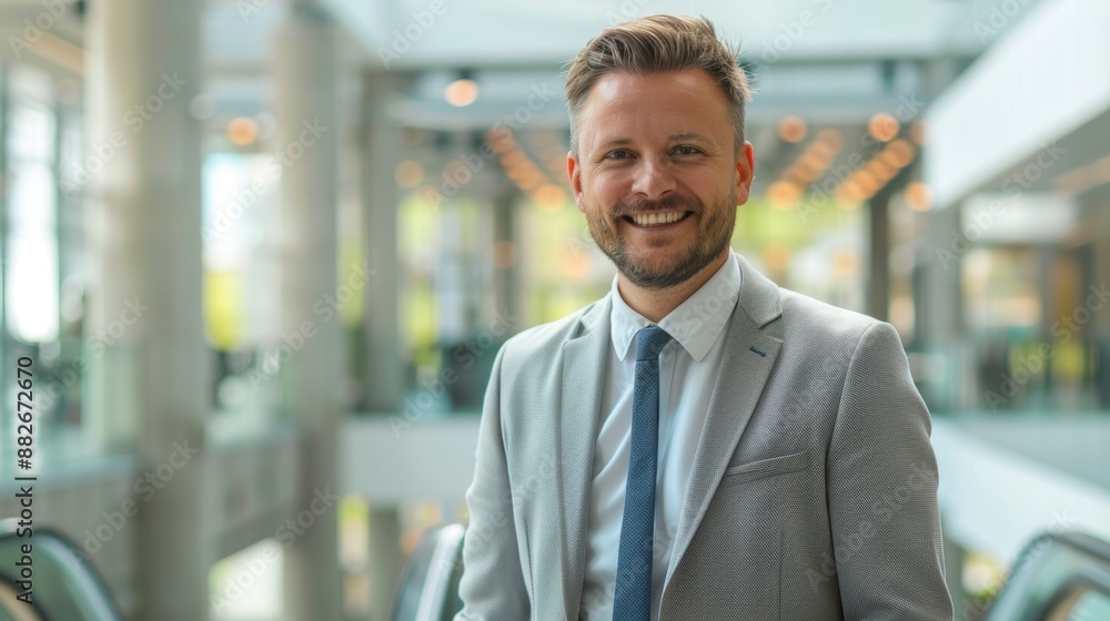 Happy and confident businessman in a modern office building, Happy and confident businessman in a modern office building,