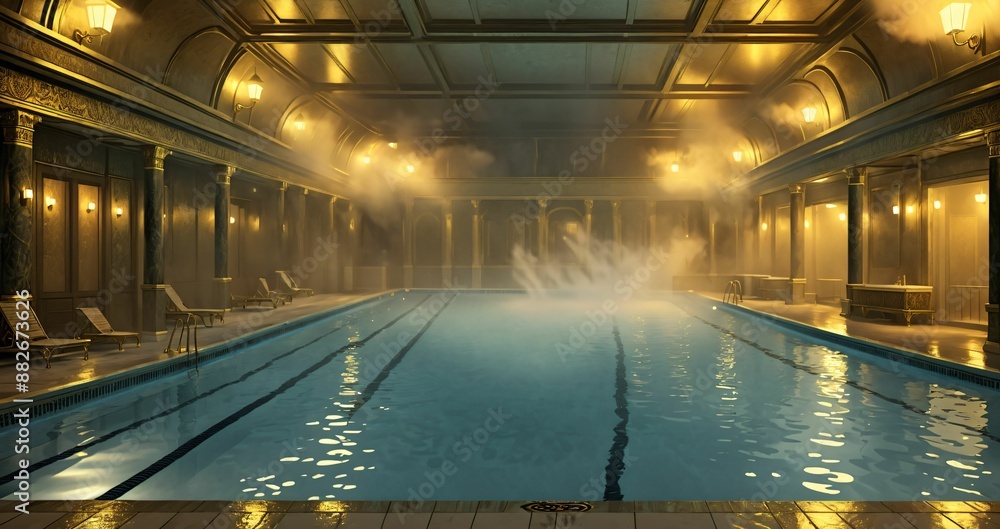 elegant luxurious hot tub steamy indoor pool spa resort room. swimming pool in palace mansion foggy fog clouds with moisture. elegant luxurious hot tub steamy indoor pool spa resort room. swimming pool in palace mansion foggy fog clouds with moisture.