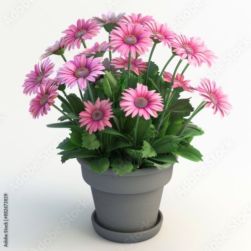 Wallpaper Mural A pot of pink gerbera daisies with green leaves. Torontodigital.ca