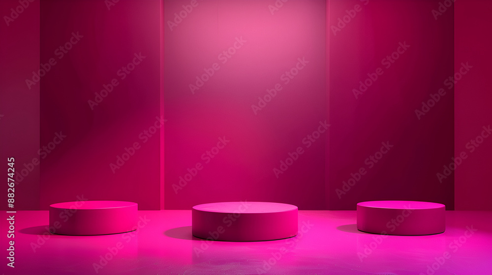 Minimal studio background in hot pink colors. Modern podium for product presentation,Pink background with realistic cylinder and square pedestal podium set in empty studio room
Minimal studio background in hot pink colors. Modern podium for product presentation,Pink background with realistic cylinder and square pedestal podium set in empty studio room