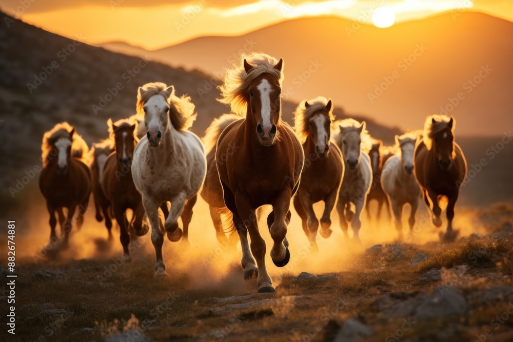 Obraz premium Herd of stallions running animal mammal.