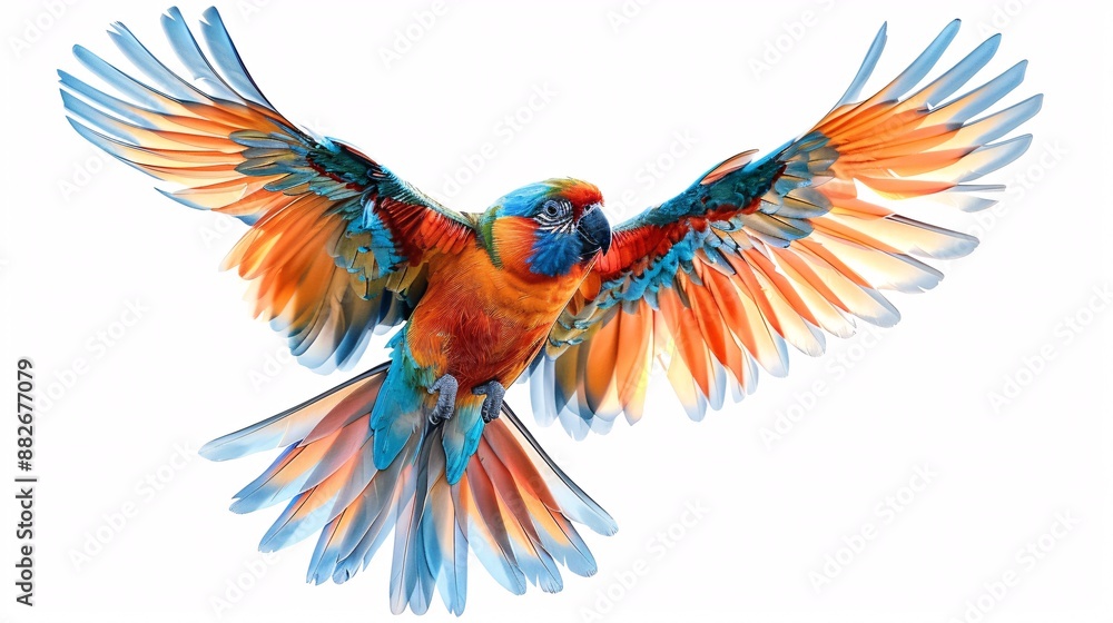 Obraz premium Colorful Macaw Parrot in Flight with Spread Wings.