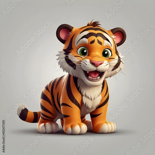 d cartoon image of a cute happy tiger isolated on whi background Generative AI  photo