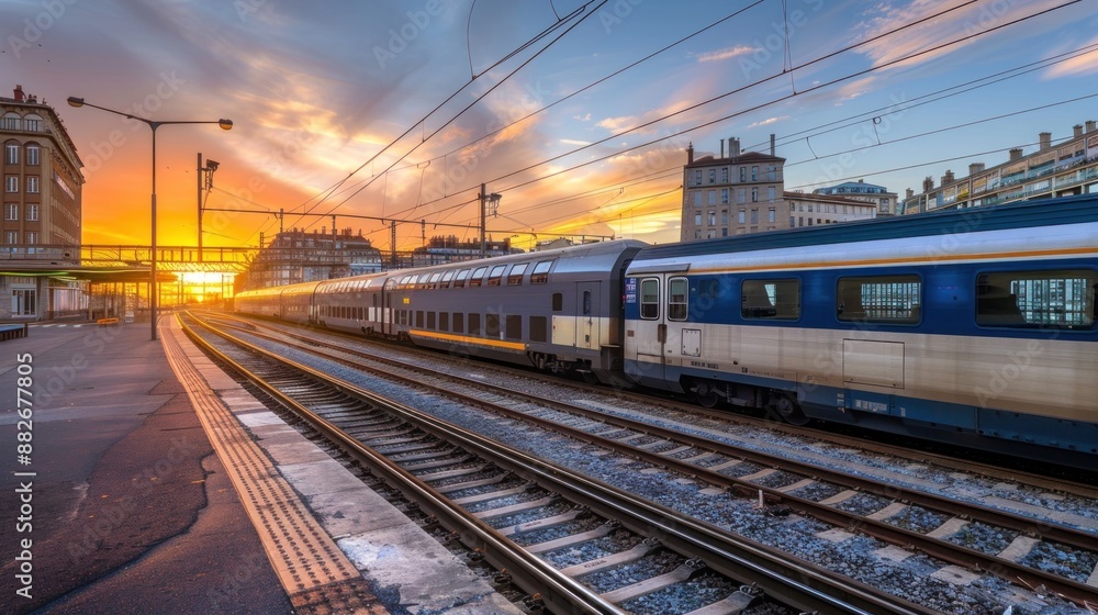 Train at main station. crossings and for the arrival and departure of trains. Train at main station. crossings and for the arrival and departure of trains.
