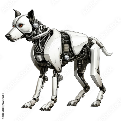 An illustration of a white robot dog 