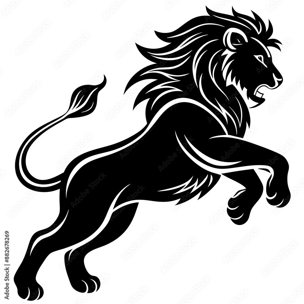 Black silhouette of a lion in a jump -vector illustration isolated on white Black silhouette of a lion in a jump -vector illustration isolated on white