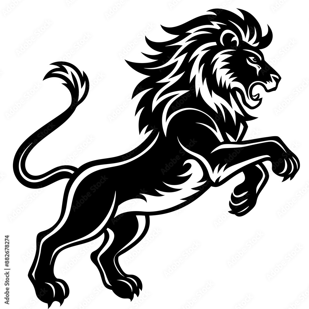 Obraz premium Black silhouette of a lion in a jump -vector illustration isolated on white