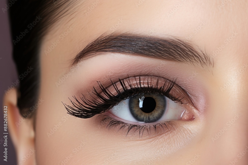 A woman with a brush using makeup on her eyes cosmetics adult skin. A woman with a brush using makeup on her eyes cosmetics adult skin.