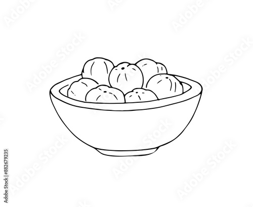 Indian gooseberry, or amla in a bowl. Ayurvedic fruit. For Treatment, food, and cosmetics. Cosmetics and medical plant. Vector hand-drawn illustration