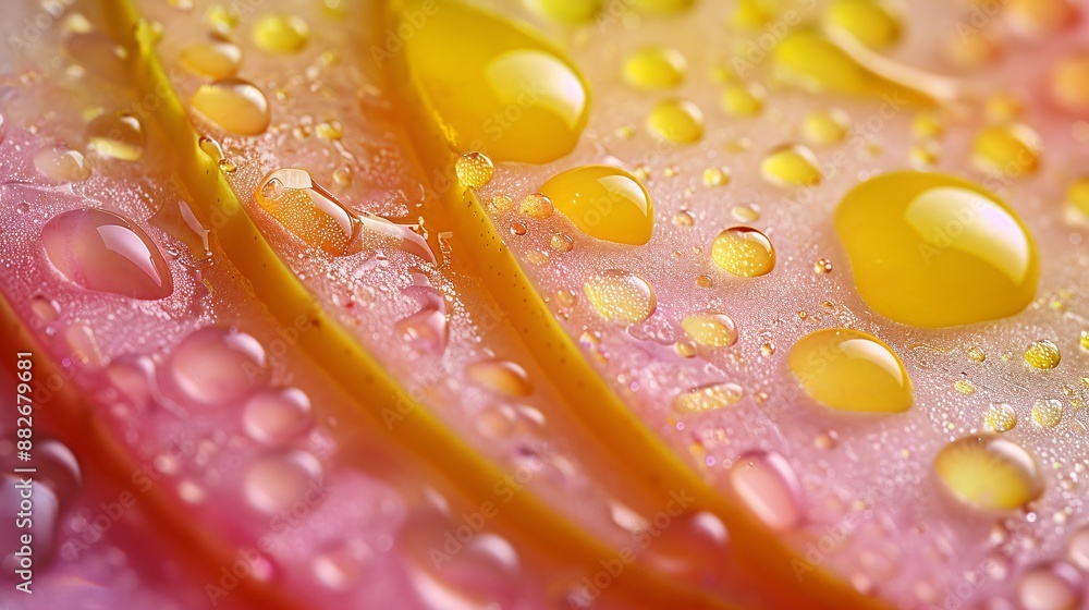 a colorful close-up of oil droplets on water, with apple slices, forming a vibrant and abstract background. a colorful close-up of oil droplets on water, with apple slices, forming a vibrant and abstract background.