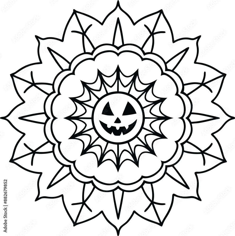 Fototapeta premium Halloween Pumpkin Mandala Coloring Page for Adults and Kids