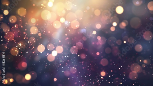 Pastel bokeh lights shimmering against a dark background, creating a serene and magical atmosphere with soft hues of blue and pink glowing orbs scattered throughout the scene.