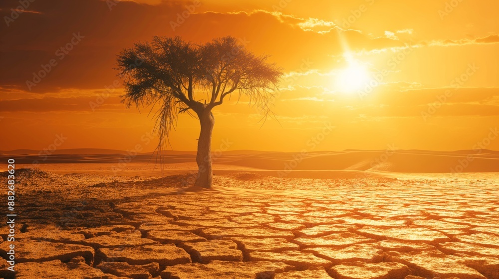 Desertification scene with encroaching sand dunes, highlighting the spread of deserts due to climate change Desertification scene with encroaching sand dunes, highlighting the spread of deserts due to climate change