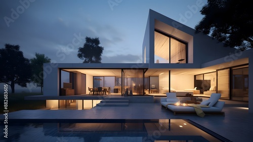 Luxury Modern House at Night © bharath