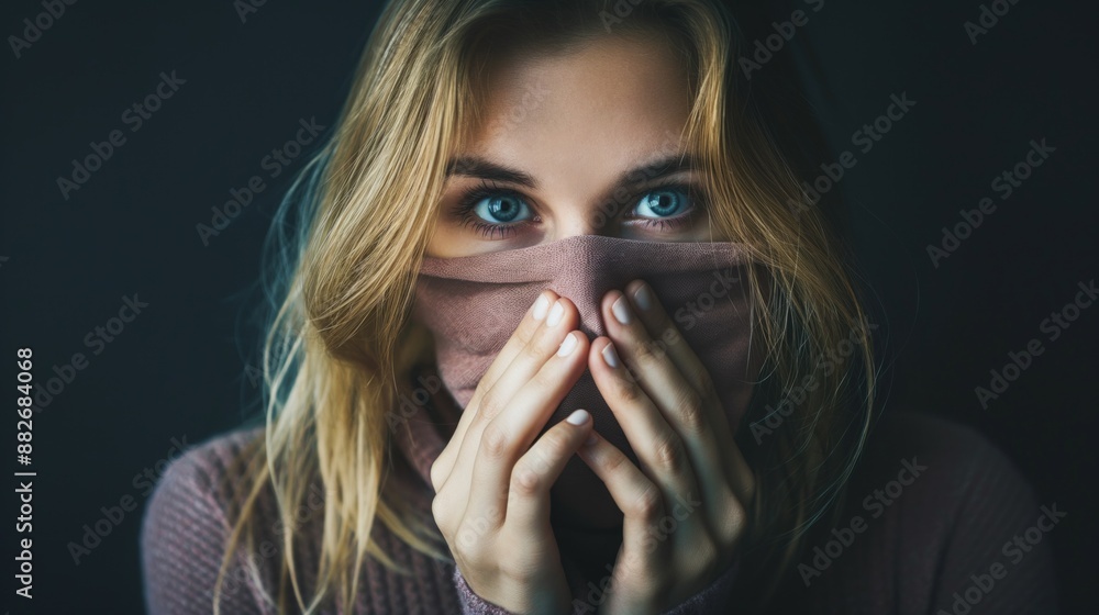 Person with a handkerchief covering their mouth, symbolizing the effort to contain germs and prevent the spread of contagious diseases Person with a handkerchief covering their mouth, symbolizing the effort to contain germs and prevent the spread of contagious diseases