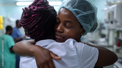 Nurse comforting a patient in an overcrowded clinic, highlighting the disparity in healthcare access and quality