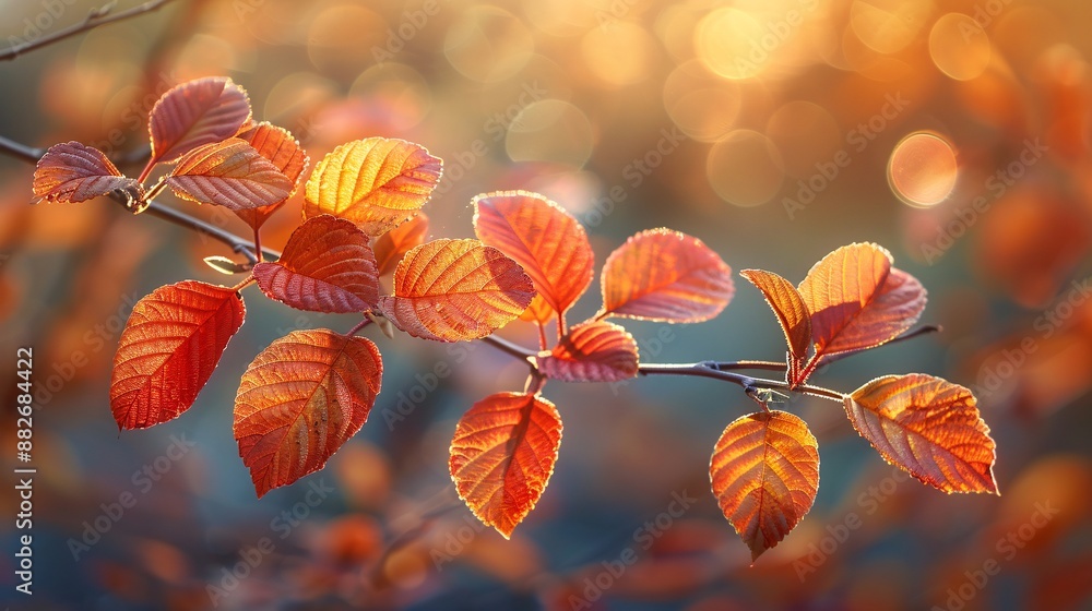 Leaves in autumn sunlight: vibrant fall colors on a branch, bathed in warm, golden light for a serene look. Leaves in autumn sunlight: vibrant fall colors on a branch, bathed in warm, golden light for a serene look.