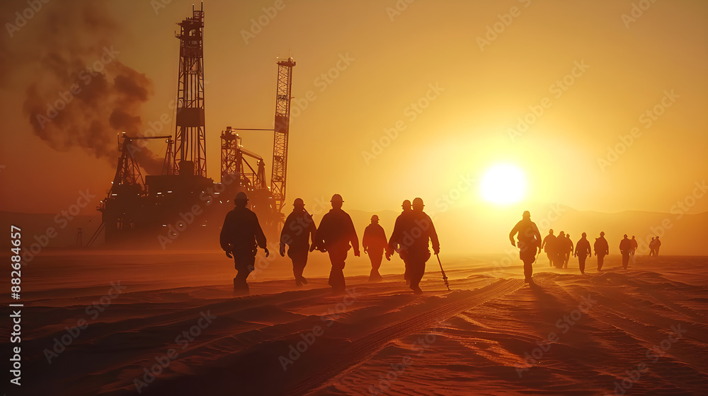 Naklejka premium Worker on petroleum platform wile going to get work