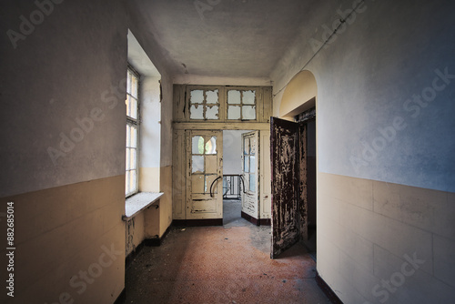 Gang - Flur - Treppe - Tür - Fenster - Beatiful Decay - Abandoned - Verlassener Ort - Urbex / Urbexing - Lost Place - Artwork - Creepy - High quality photo photo