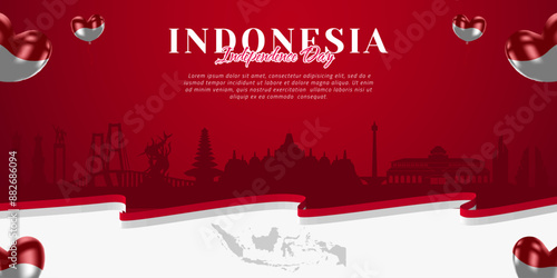 red white Indonesia independence day banner maps landscape