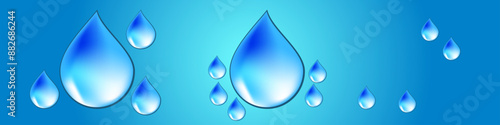 water-drop on wet blue screen background as like a realistic droplet or drop of rain on glasses material. make a cool, fresh, feeling. Set of close-up dripped aqua, the vector illustration.