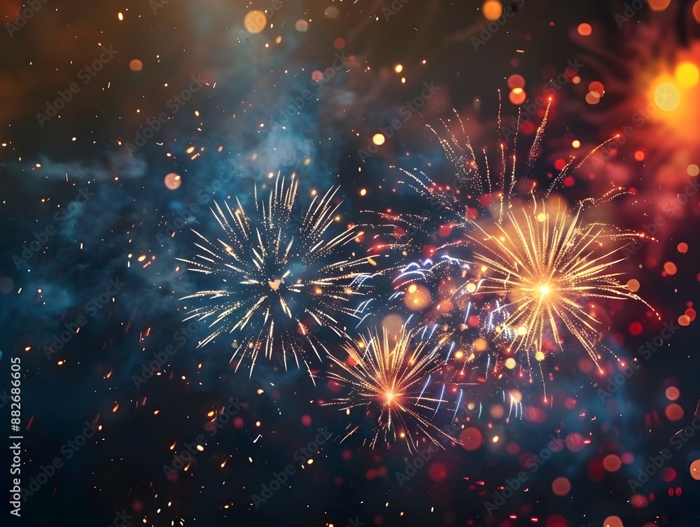 Fototapeta premium Vibrant Fireworks Display Over Festive Night Sky at Celebratory Event