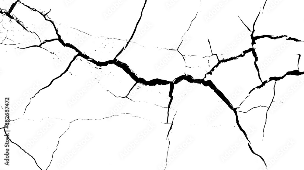 Earth cracks texture on isolated vector background. black lightning bolts. Earth crack.