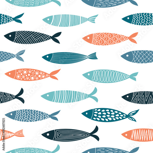 Seamless vector hand-drawn fish pattern..eps