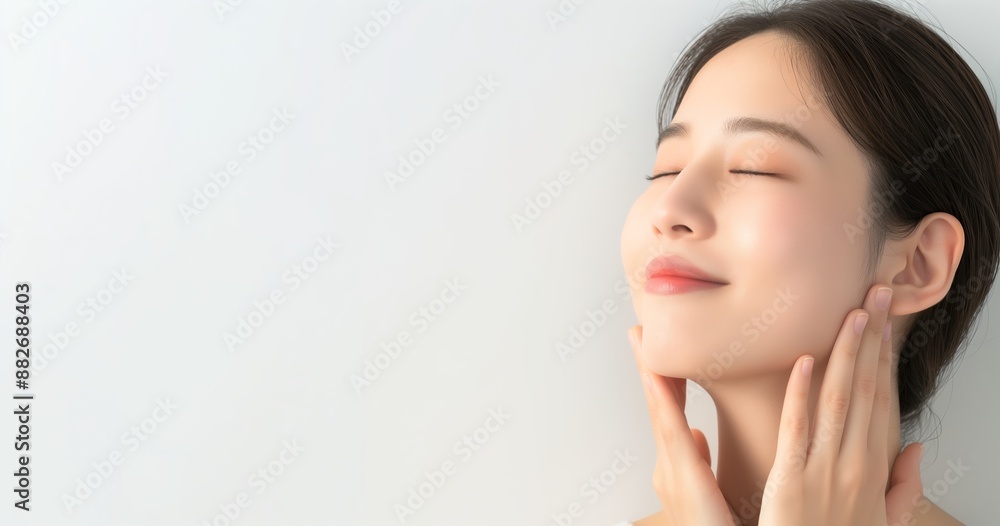 Naklejka premium Beauty face. Woman with natural makeup and healthy skin portrait. Skin care, cosmetic concept