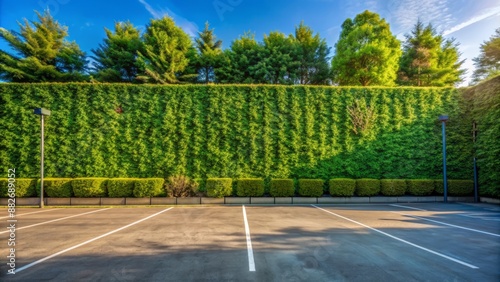 Wallpaper Mural Serene deserted parking lot with lush green foliage wall in the background on a calm sunny day atmosphere. Torontodigital.ca